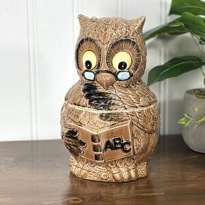 Vintage Owl Cookie Jar Retro Pottery Kitchen Canister Wise Owl Teacher